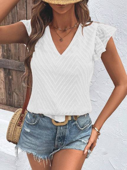 Textured V-Neck Cap Sleeve Blouse