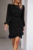 Devine Ruched Ruffled Balloon Sleeve Mini Dress