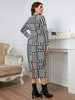 Honey Plus Size Houndstooth Button-Down Long Sleeve Dress