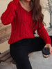 Honey Cable-Knit V-Neck Cold Shoulder Sweater