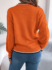 Contrast Trim Round Neck Long Sleeve Sweater