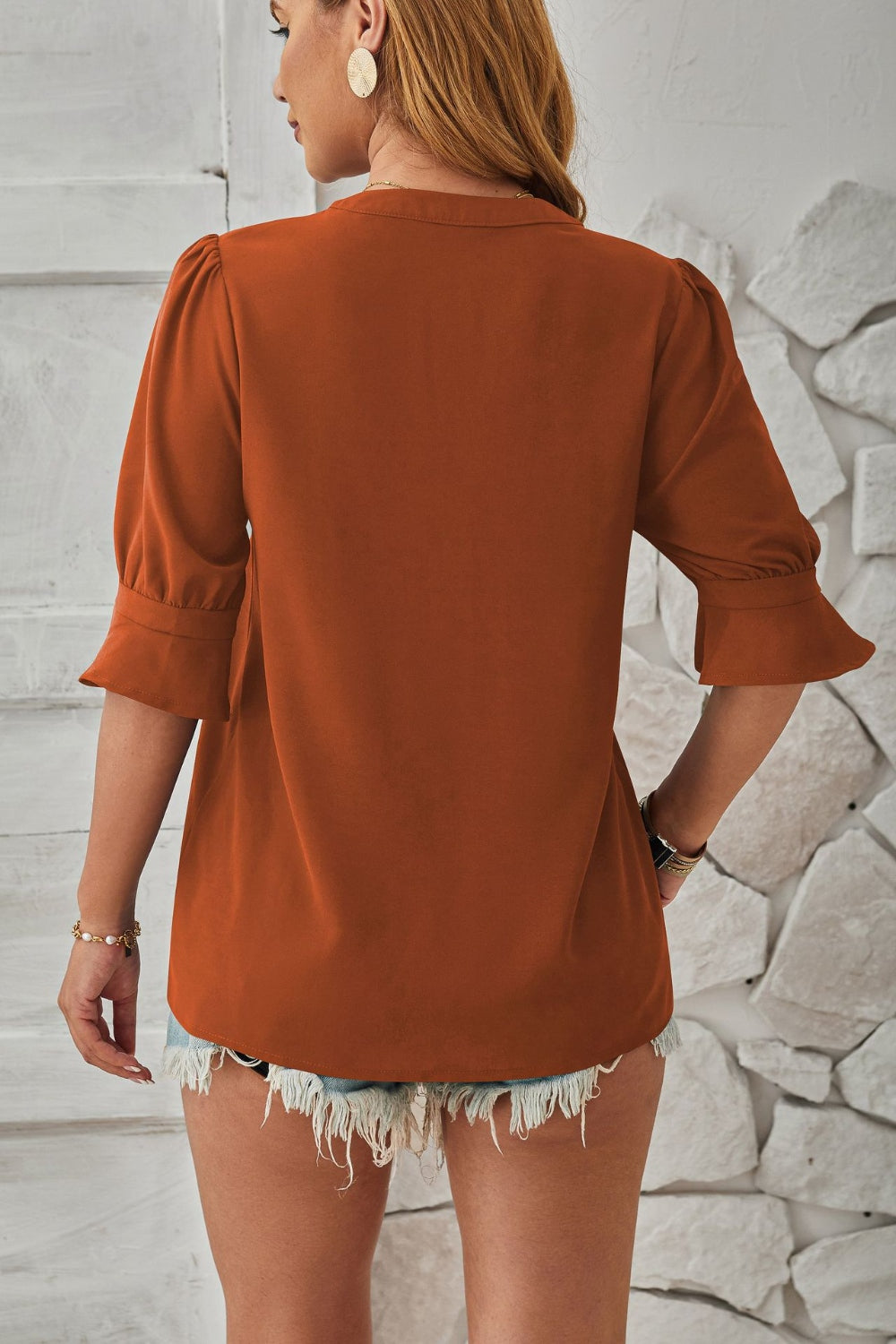 Notched Half Sleeve Blouse