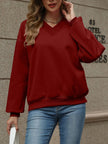 V-Neck Long Sleeve Dropped Shoulder Sweater