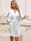 Tied Lace Detail Three-Quarter Sleeve Lounge Nightgown