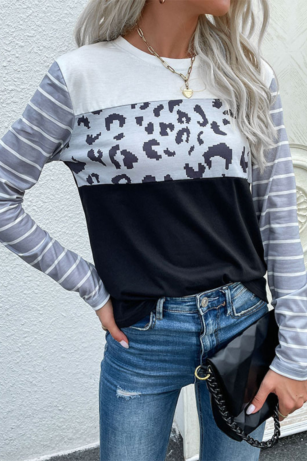 Perfee Mixed Print Round Neck T- Shirt