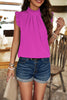 Devine Frill Ruched Mock Neck Sleeveless Blouse