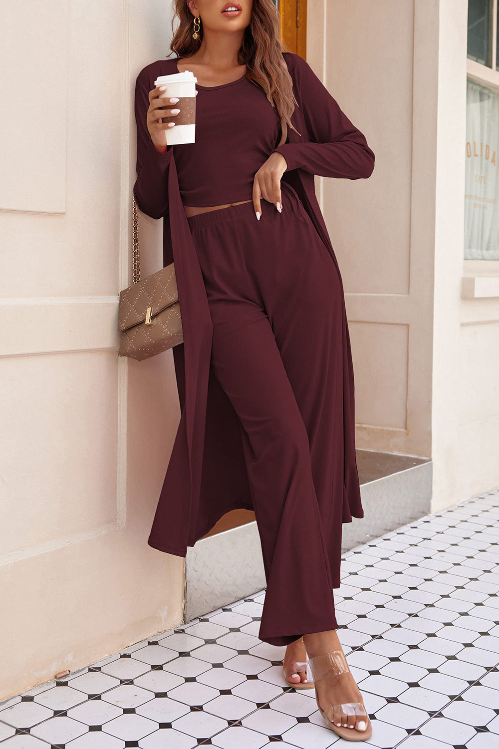 Drawstring  Long Sleeve Cover Up and Pants Set