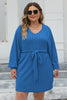 Plus Size Ribbed Tie Front Long Sleeve Sweater Dress