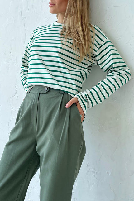 Round Neck Striped Dropped Shoulder T-Shirt