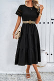 Devine Smocked Round Neck Short Sleeve Midi Dress