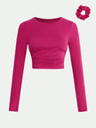 Round Neck Long Sleeve Cropped T-Shirt