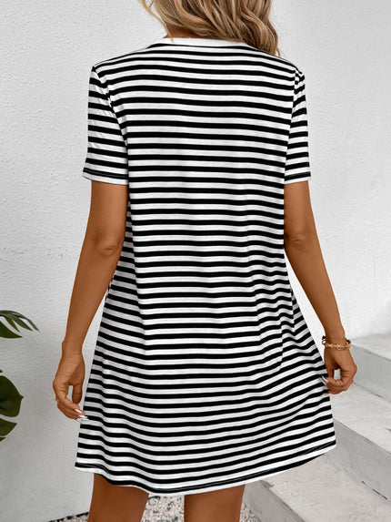 Striped Round Neck Short Sleeve Mini Dress