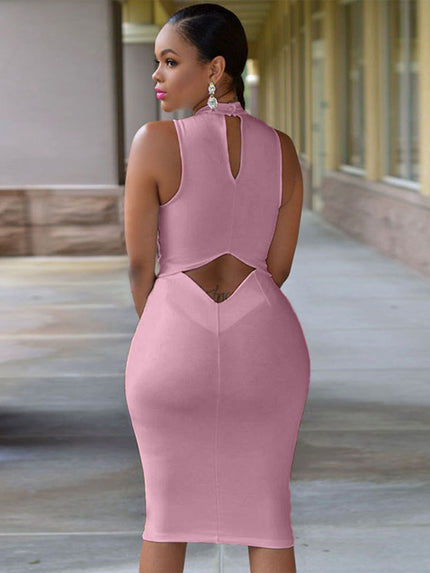 Cutout Mock Neck Sleeveless Midi Dress