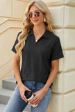 Pocketed Johnny Collar Short Sleeve Blouse