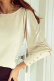 Buttoned Cuffs Shiny Puff Sleeves Blouse