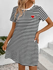 Striped Round Neck Short Sleeve Mini Dress