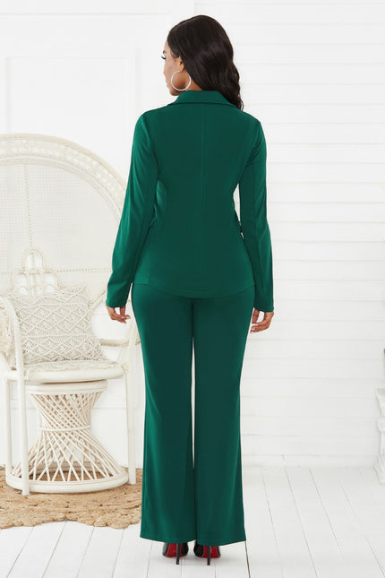 Lapel Collar Long Sleeve Blazer and Pants Set