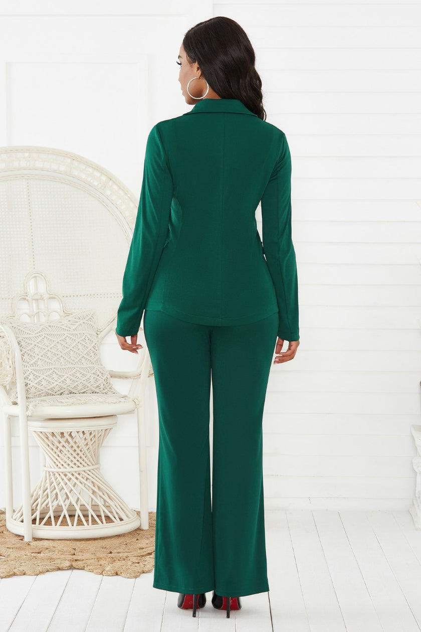 Lapel Collar Long Sleeve Blazer and Pants Set - QuaintQuest Fashion