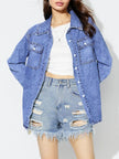 Curved Hem Collared Neck Denim Shirt