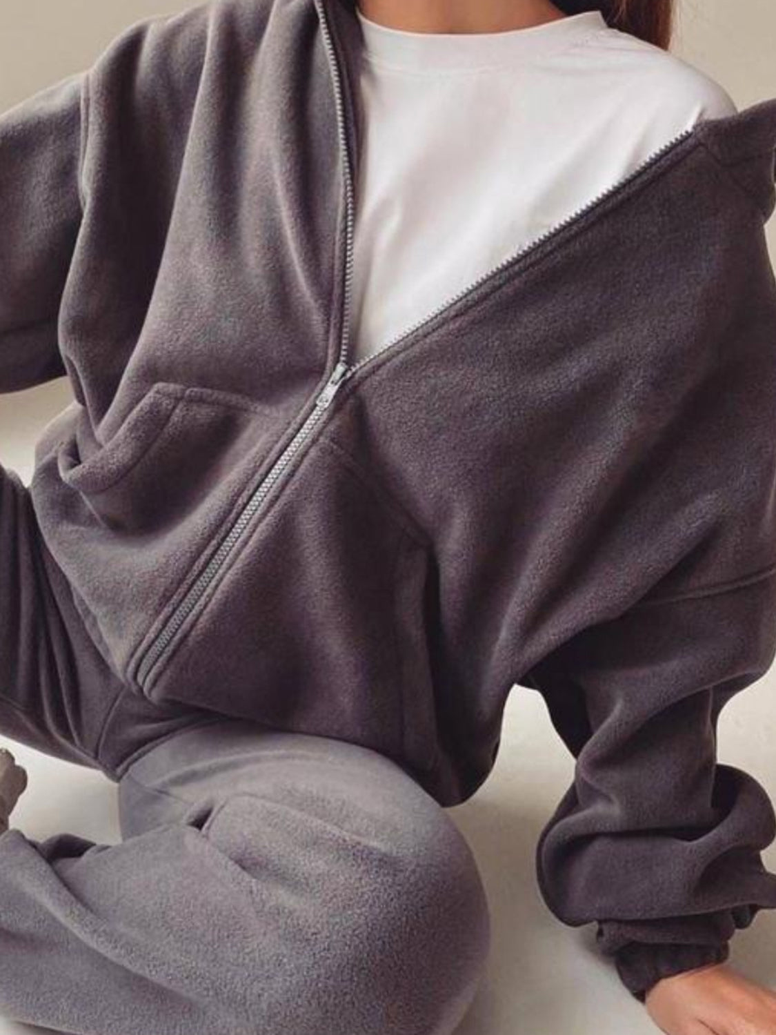 Zip Up Long Sleeve Hooded and Joggers Set