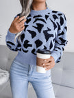 Leopard Round Neck Dropped Shoulder Sweater