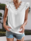 Lace Detail V-Neck Cap Sleeve Blouse