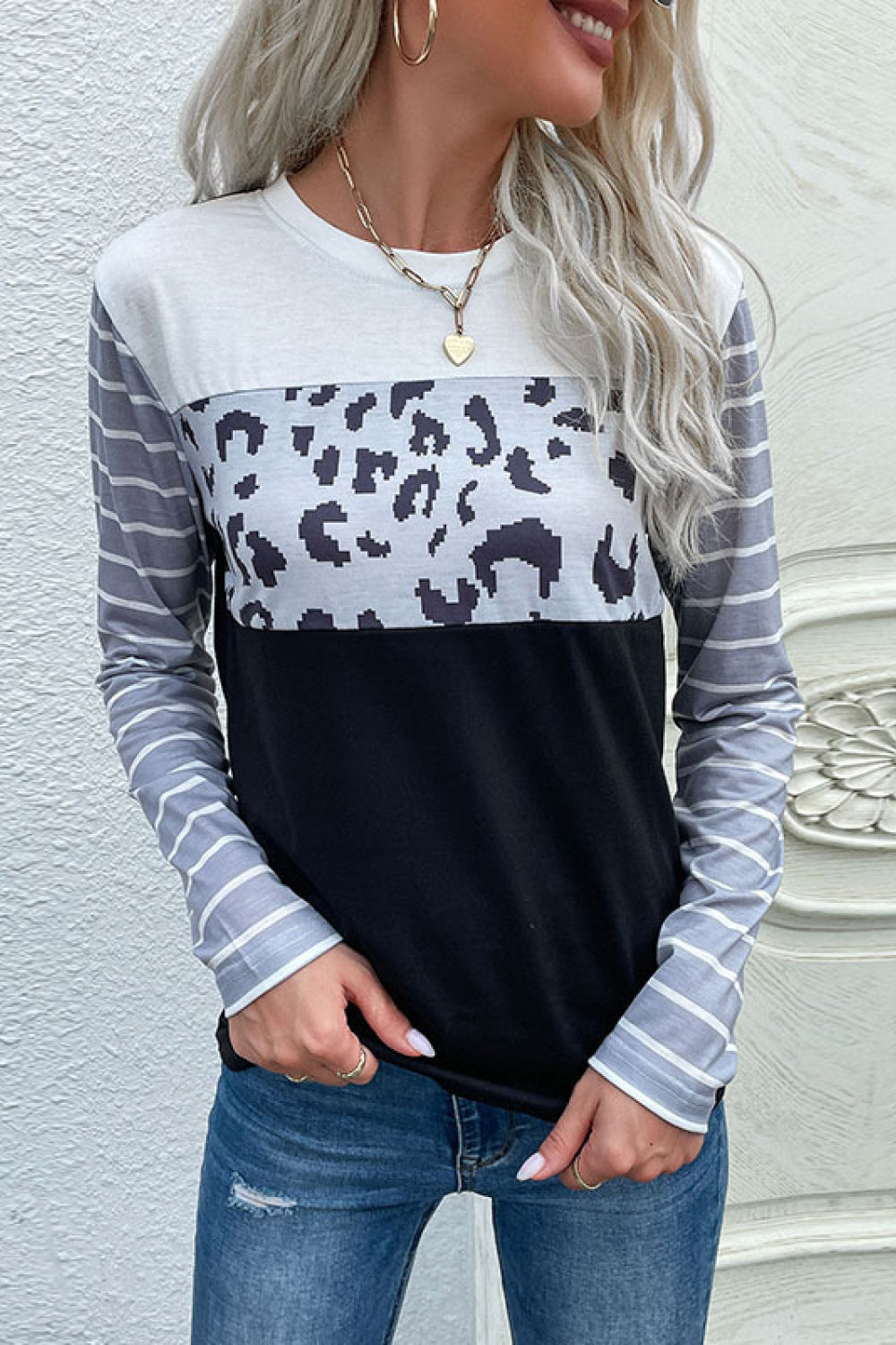 Perfee Mixed Print Round Neck T- Shirt