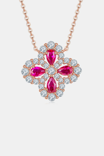 Sterling Silver Lab-Grown Ruby Flower Shape Necklace