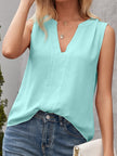 Ivy Lane Solid Notched Sleeveless Blouse