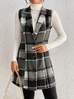 Honey Plaid Button Up Vest Coat