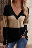 Decorative Button Contrast V-Neck Long Sleeve Sweater