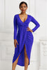 High-low Ruched Surplice Long Sleeve Dress