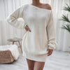 Boat Neck Long Sleeve Sweater Mini Dress