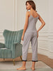 V-Neck Lace Trim Slit Cami and Pants Pajama Set