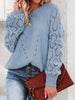 Openwork Round Neck Lantern Sleeve Sweater