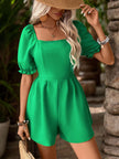 Perfee Smocked Square Neck Short Sleeve Romper