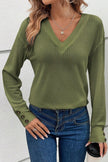 Decorative Button V-Neck Long Sleeve Sweater