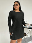 Honey Plus Size Lettuce Hem Round Neck Long Sleeve Mini Dress