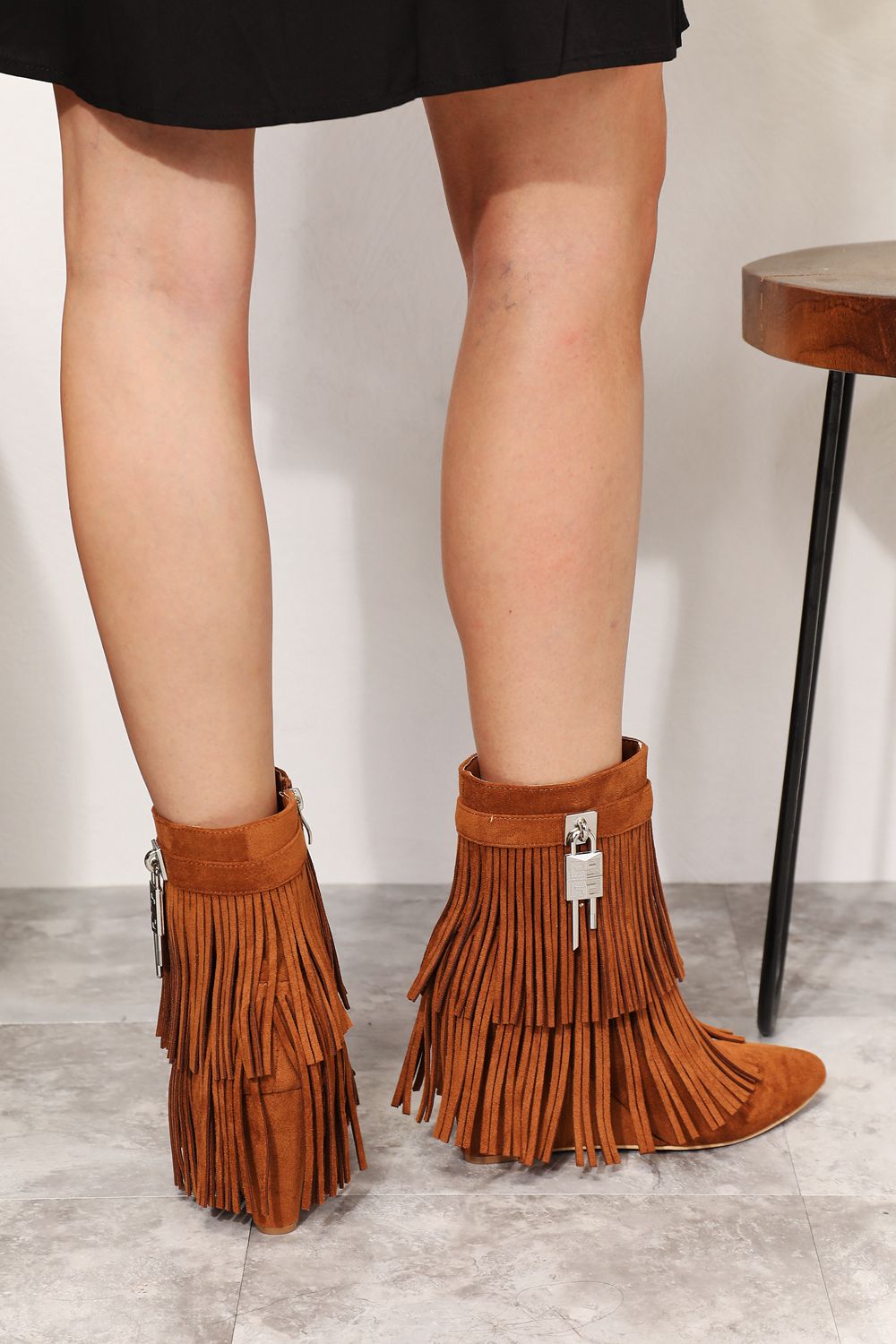 Legend Women's Tassel Wedge Heel Ankle Boots