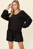 Double Take Full Size Texture V-Neck Long Sleeve Top and Shorts Set