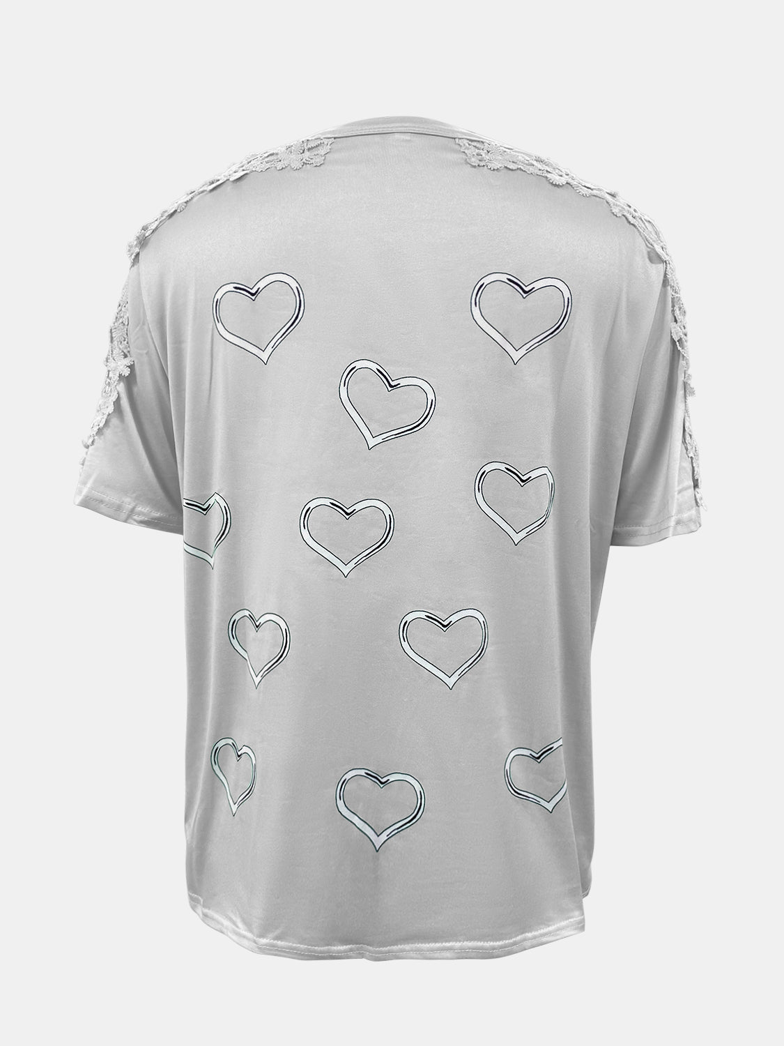 Full Size Lace Detail Heart Round Neck Short Sleeve T-Shirt