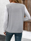 Decorative Button Striped Round Neck Long Sleeve Sweater