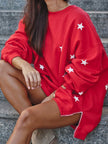 Side Slit Stars Round Neck Long Sleeve Sweatshirt