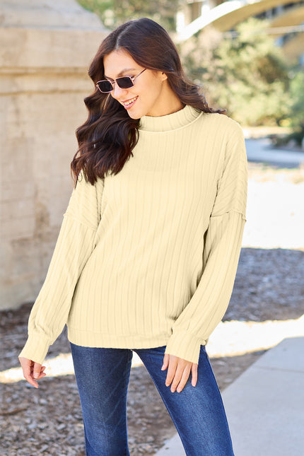 Basic Bae Full Size Ribbed Exposed Seam Mock Neck Knit Sweater