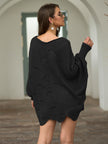 Full Size Boat Neck Lantern Sleeve Openwork Knit Sweater