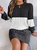 Cable-Knit Round Neck Color Block Sweater Mini  Dress