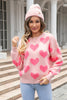 Angel Wings Round Neck Dropped Shoulder Sweater with Heart Pattern