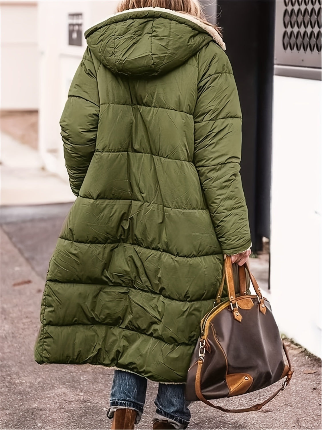 Full Size Zip Up Sherpa Hooded Coat