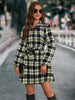 Plaid Tie Front Collared Neck Long Sleeve Mini Dress