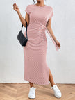 Tied Striped Round Neck Short Sleeve Maxi Tee Dress